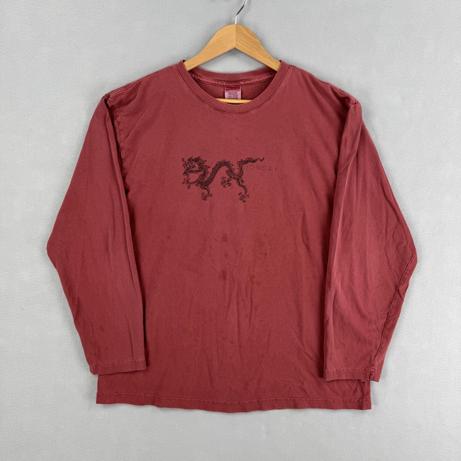 Vintage Unionbay Shirt Mens Large Red Long Sleeve Dragon Graphic Made Usa